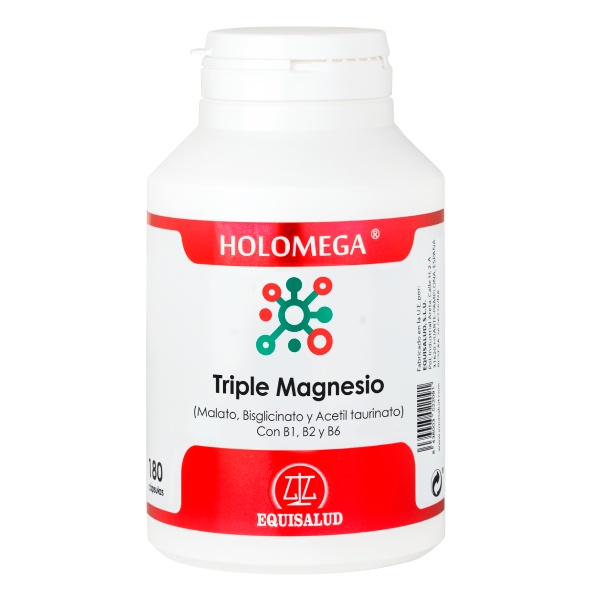 HOLOMEGA TRIPLE MAGNESIO (MALATO, BISGLICINA Y ACETIL TAURINATO) CON B1, B2 Y B6 – 180 cápsulas